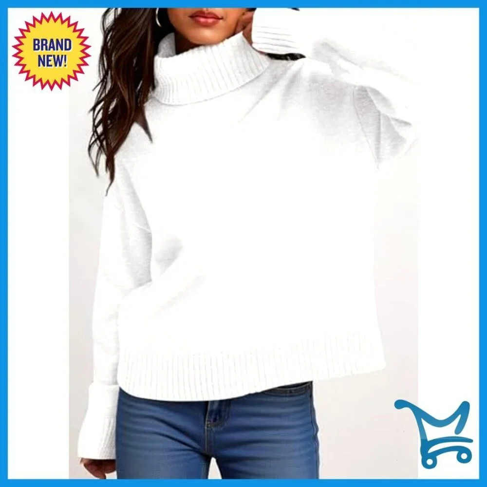 Chunky Knit Turtleneck Sweater Oversized Loose Fit Cozy Pullover Fall Winter